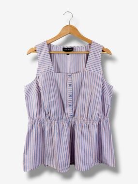 Lane Bryant Sleeveless Blouse Blue Red White Stripe Size 16 Patriotic Casual
